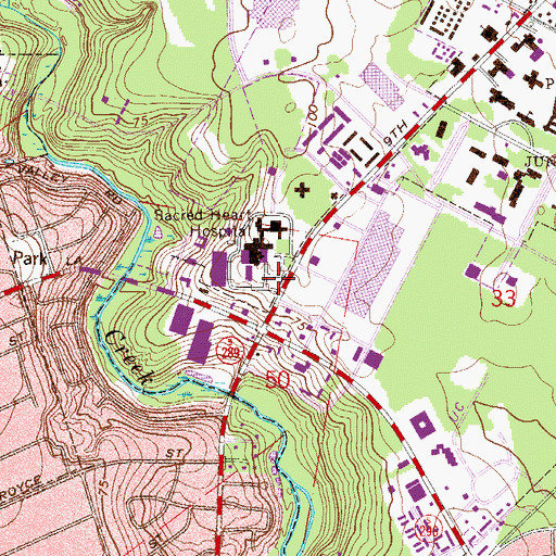 Topographic Map of Sacred Heart Hospital Heliport, FL