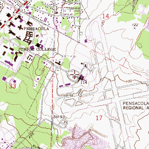 Topographic Map of Pensacola International Airport, FL
