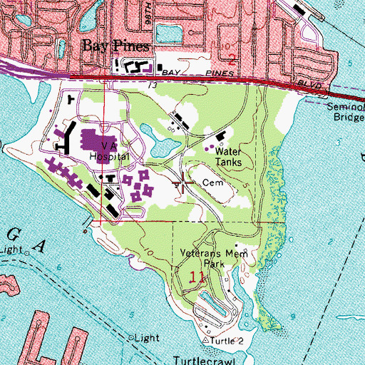 Topographic Map of Bay Pines Veterans Administration Heliport, FL