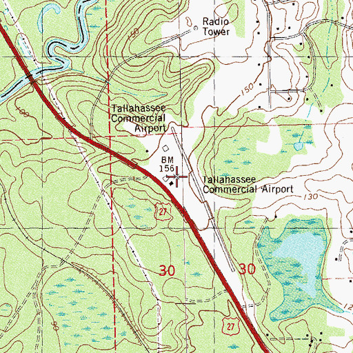 Topographic Map of Tallahassee Commercial Airport, FL