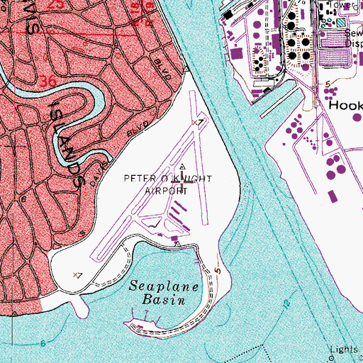 Topographic Map of Peter O Knight Airport, FL