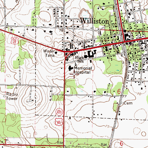 Topographic Map of Williston Memorial Hospital Heliport, FL
