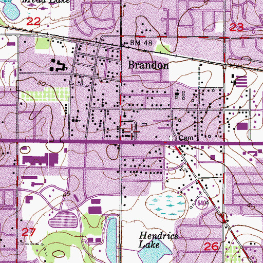 Topographic Map of Brandon Center, FL