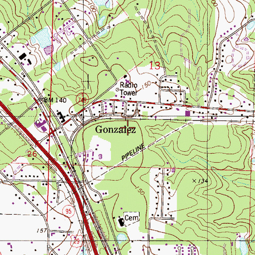 Topographic Map of WRBK-AM (Cantonment), FL