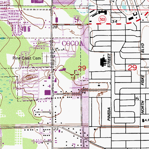 Topographic Map of WLRQ-AM (Cocoa), FL