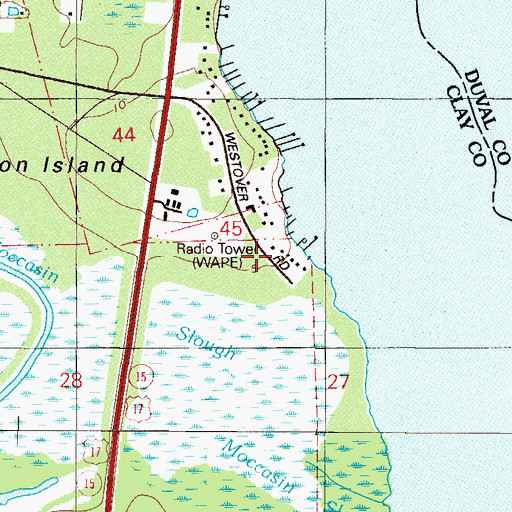 Topographic Map of WPDQ-AM (Jacksonville), FL