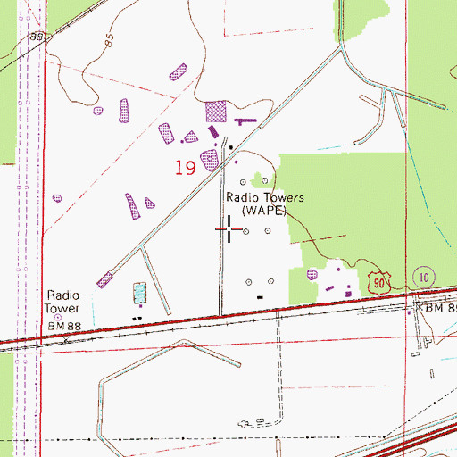 Topographic Map of WPDQ-AM (Jacksonville), FL
