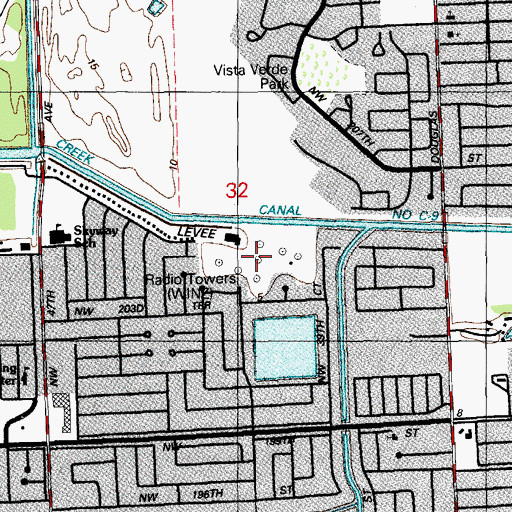 Topographic Map of WINZ-AM (Miami), FL