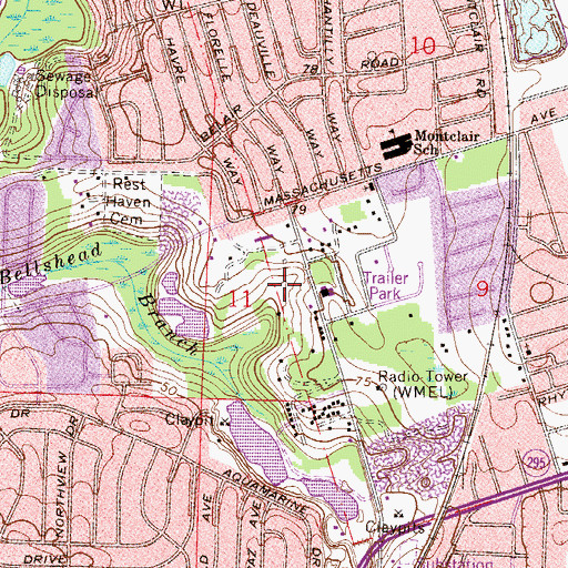 Topographic Map of WCOA-AM (Pensacola), FL