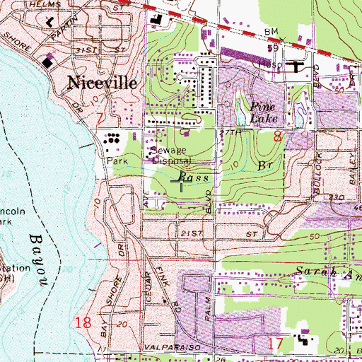 Topographic Map of WFSH-AM (Valparaiso-Niceville), FL