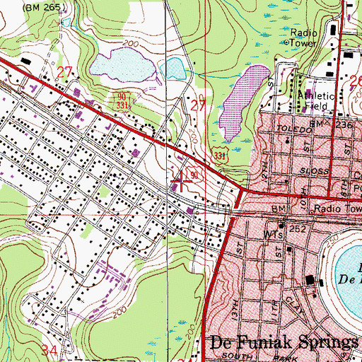 Topographic Map of WQUH-FM (De Funiak Springs), FL