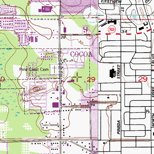 Topographic Map of WHKR-FM (Rockledge), FL
