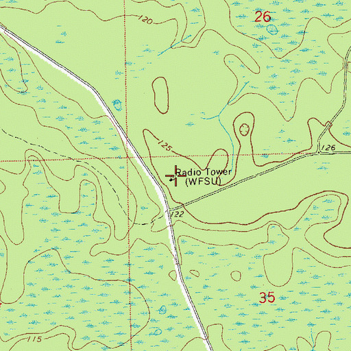 Topographic Map of WFSQ-FM (Tallahassee), FL