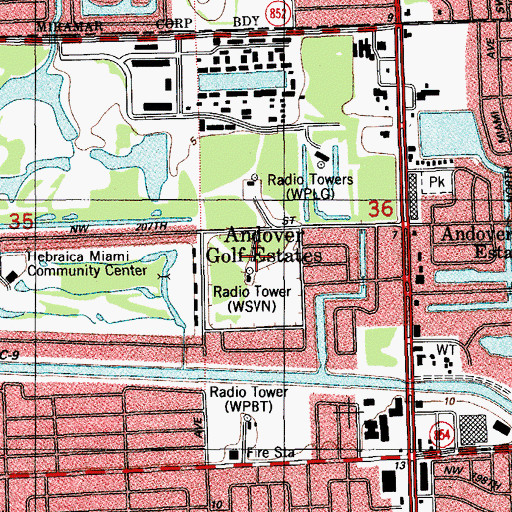 Topographic Map of WSVN-TV (Miami), FL