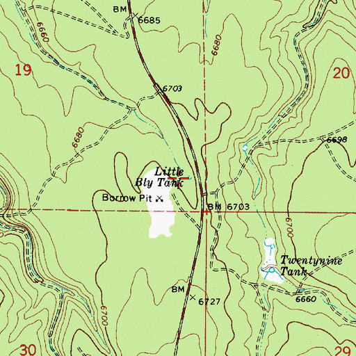 Topographic Map of Little Bly Tank, AZ