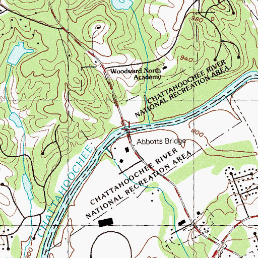 Topographic Map of Abbotts Bridge, GA