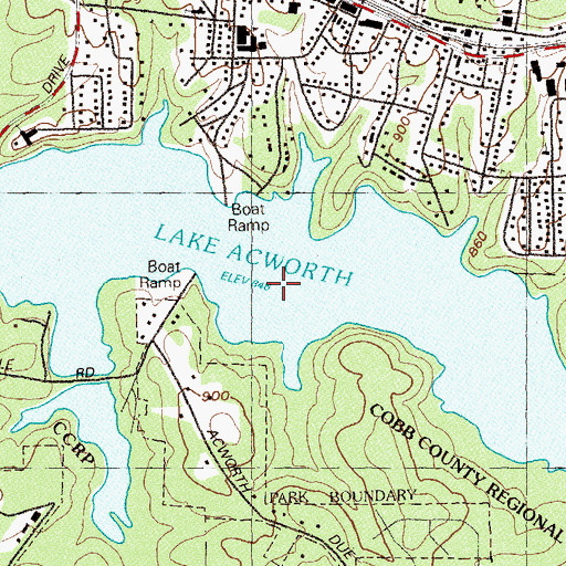 Topographic Map of Lake Acworth, GA