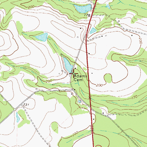 Topographic Map of Adams Cemetery, GA