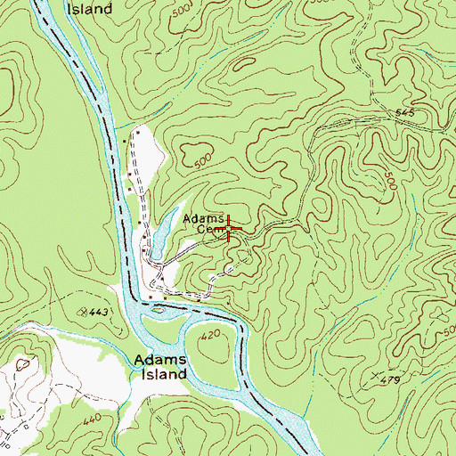 Topographic Map of Adams Cemetery, GA