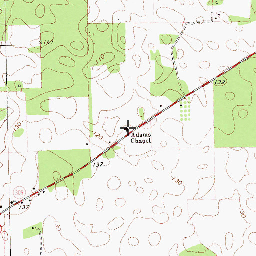 Topographic Map of Adams Chapel, GA