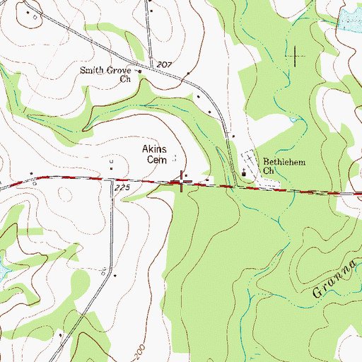 Topographic Map of Akins Cemetery, GA