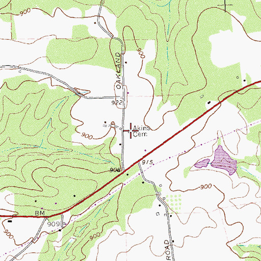 Topographic Map of Akins Cemetery, GA