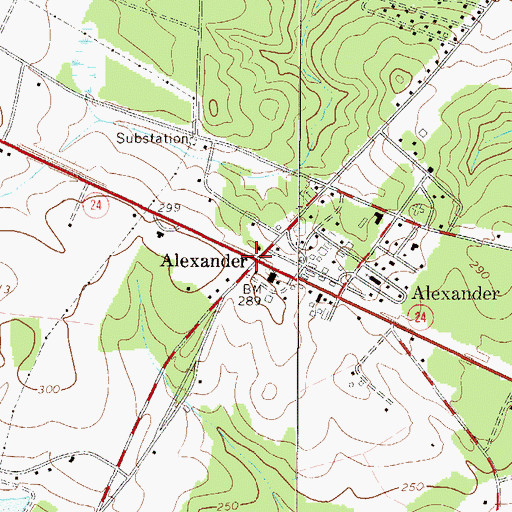Topographic Map of Alexander, GA
