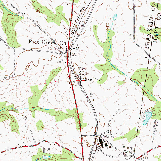 Topographic Map of Allen Cemetery, GA