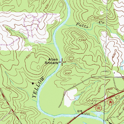 Topographic Map of Allen Shoals, GA