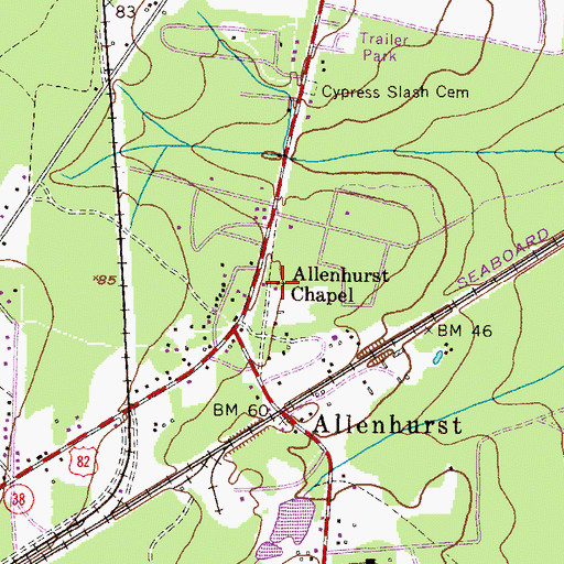Topographic Map of Allenhurst Chapel, GA