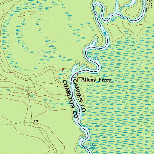 Topographic Map of Allens Ferry, GA