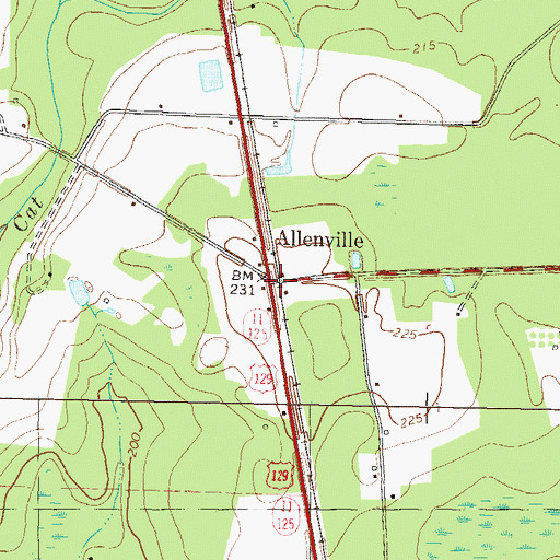 Topographic Map of Allenville, GA