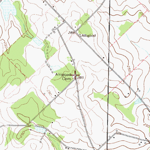 Topographic Map of Alligood Cemetery, GA
