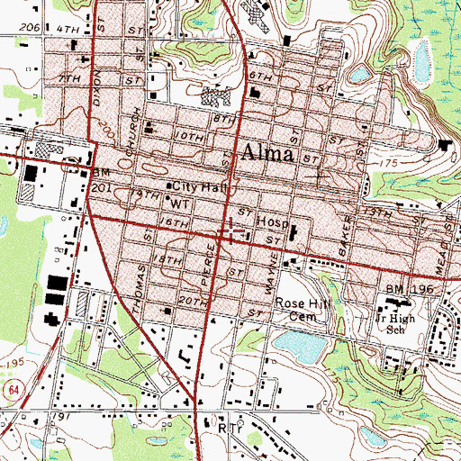 Topographic Map of Alma, GA