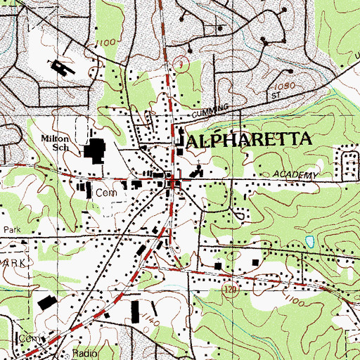 Topographic Map of Alpharetta, GA
