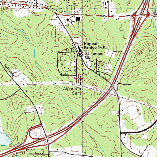 Topographic Map of Alpharetta Cemetery, GA