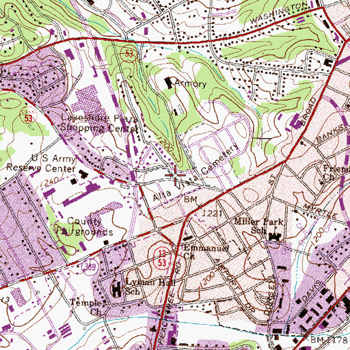 Topographic Map of Alta Vista Cemetery, GA