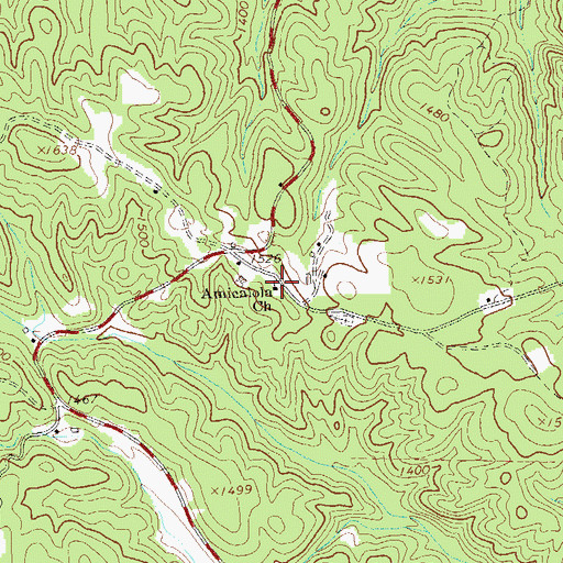 Topographic Map of Amicalola Church, GA