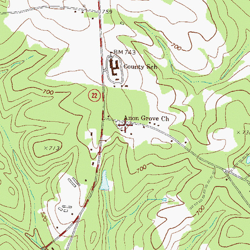 Topographic Map of Anon Grove Church, GA