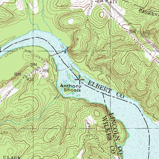 Topographic Map of Anthony Shoals, GA
