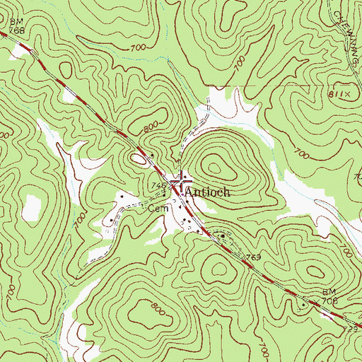 Topographic Map of Antioch, GA