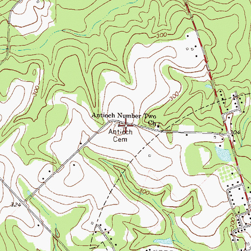 Topographic Map of Antioch Cemetery, GA