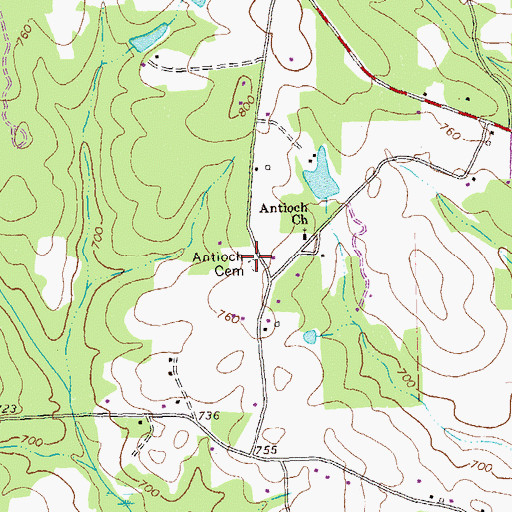 Topographic Map of Antioch Cemetery, GA