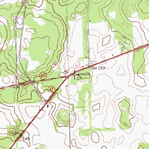 Topographic Map of Antioch Church, GA