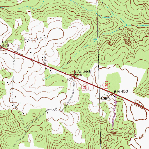 Topographic Map of Antioch Church, GA