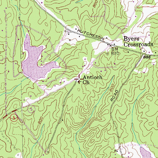 Topographic Map of Antioch Church, GA