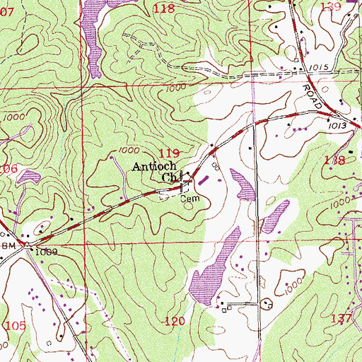 Topographic Map of Antioch Church, GA