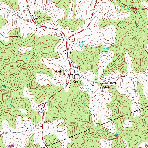 Topographic Map of Antioch Church, GA
