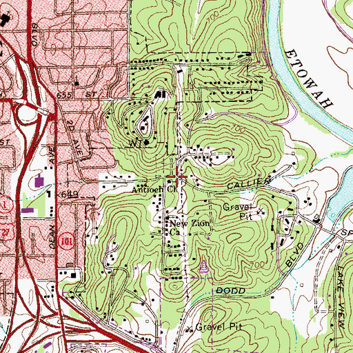 Topographic Map of Antioch Church, GA