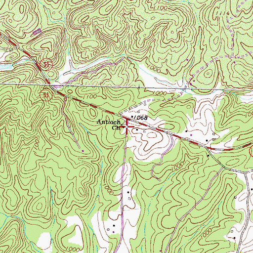 Topographic Map of Antioch Church, GA